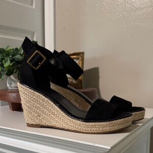 Banana Republic Suade Black Wedge Sandals with Espadrille Sole